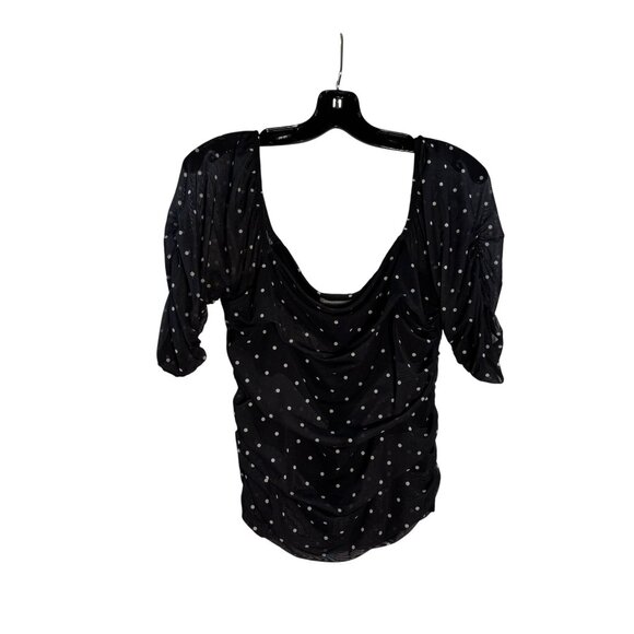 Polka Dot Black Drape-Back Top With 3/4 Sleeves By Anthropologie L - Picture 1 of 5